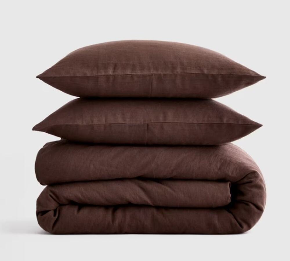 Quince Espresso Brown Linen Duvet Cover + Shams FULL QUEEN European Flax NEW